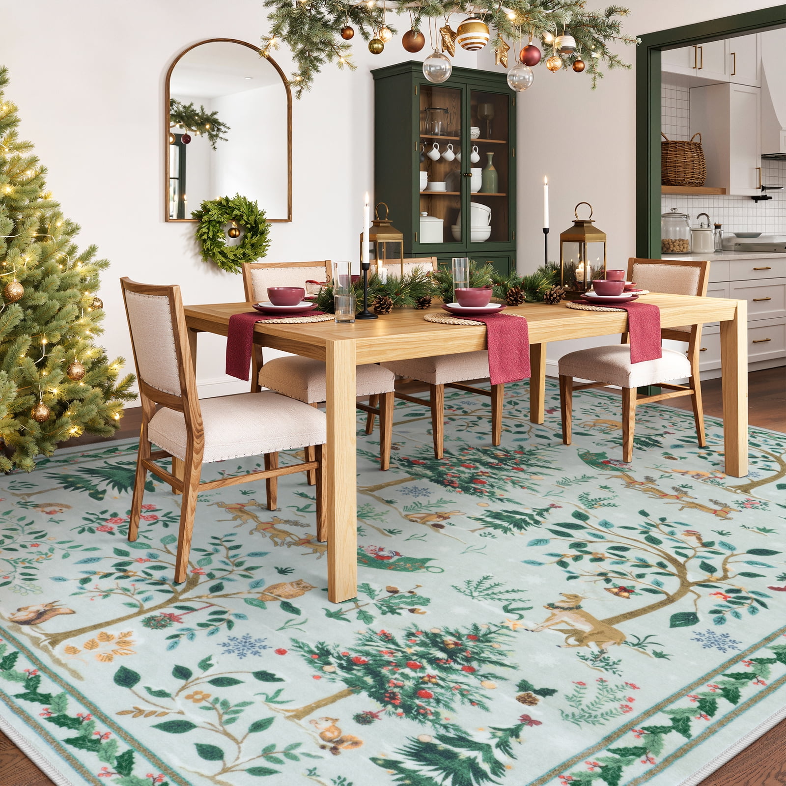 Lahome Christmas Vintage Washable Area Rugs 8x10,Soft Ultra-Thin 8x10 Rugs for Living Room Bedroom, Easy Clean Boho Non-Slip Accent Carpet for Dining Room Office Holiday Decor(8x10ft,Gray)