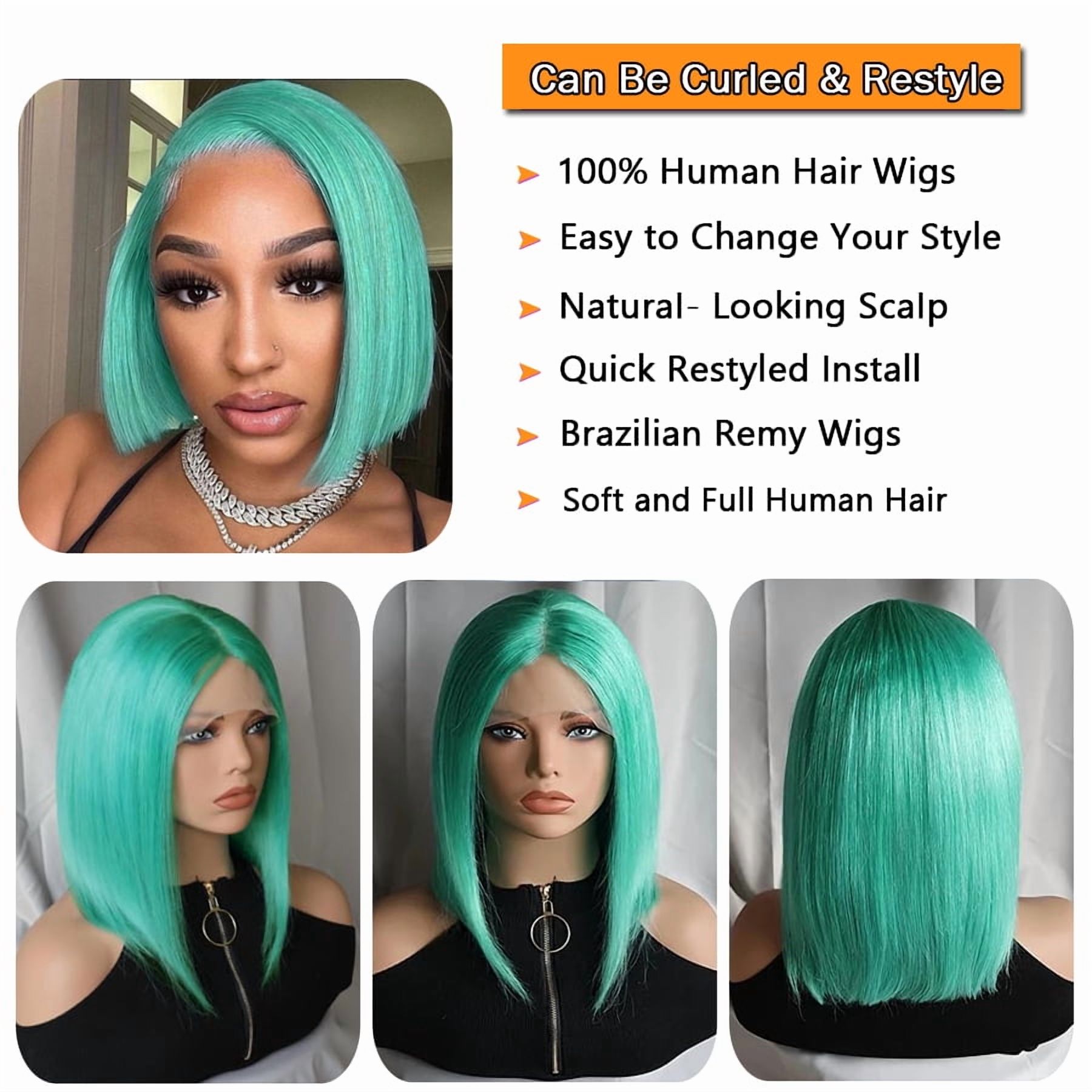 Mscathy Blue Green Colored Double Drawn Remy Brazilian Hair Lace Part Wig With Natural Hairline Short Bob 100% Human Hair 13x4x1 Middle Part Wigs Pre Plucked 180% Density
