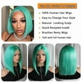 thumbnail image 2 of Mscathy Blue Green Colored Double Drawn Remy Brazilian Hair Lace Part Wig With Natural Hairline Short Bob 100% Human Hair 13x4x1 Middle Part Wigs Pre Plucked 180% Density, 2 of 7