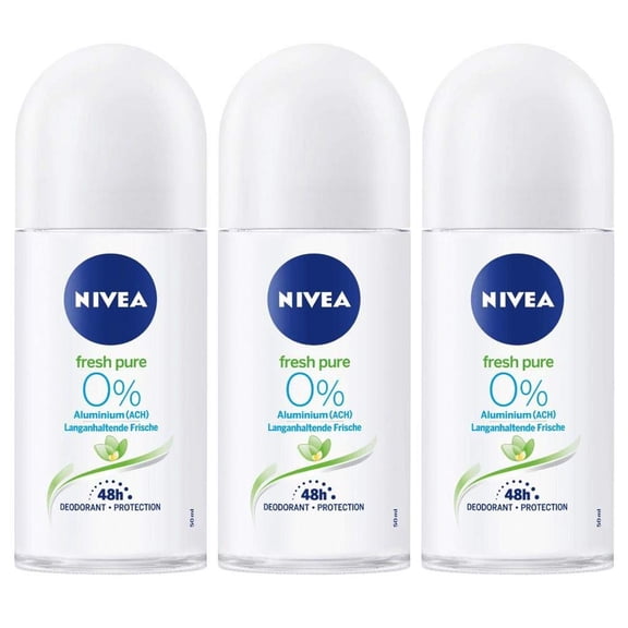 Nivea Fresh Pure Roll-On Deodorant 0% Aluminum Salts- Pack Of 3 X 50 Ml Ea