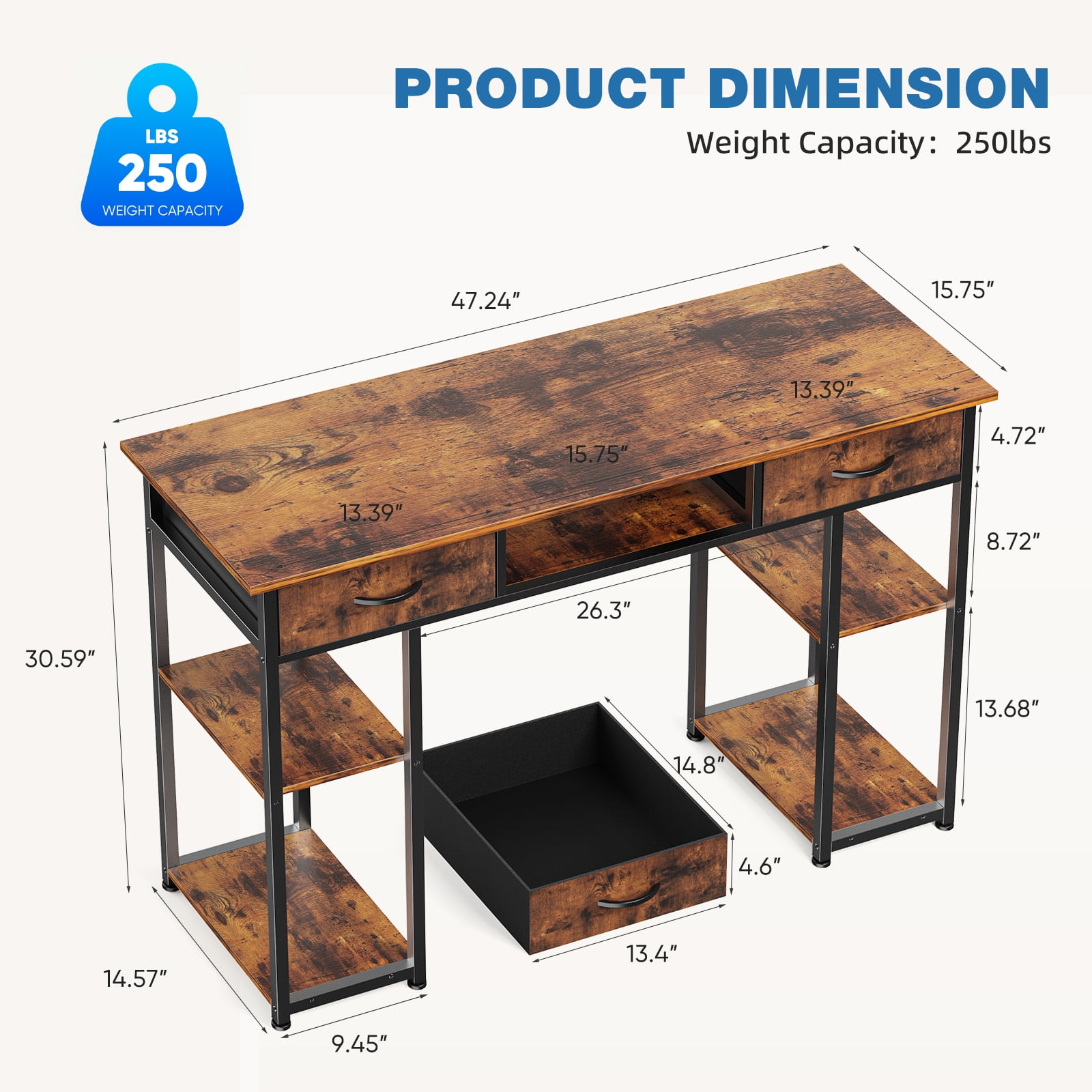 Aukfa Computer Desk with Storage Drawer, Wood Student Writing Desk for Small Space Home,Brown