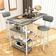 thumbnail image 4 of Cvortll Dining Table Set for 2, Marble Counter Height Pub Table with 2 PU Leather Backrest Stools & 3 Storage Shelves, Bar and Chairs Set for Small Space Dining Room, Kitchen, Bar (Grey), 4 of 11