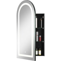 FUSUNBAO Arched Medicine Cabinet with LED Light, Recessed Black Bathroom Mirror Cabinet with Integrated Storage, Wall-Mounted Mirror Medicine Cabinet (Black)