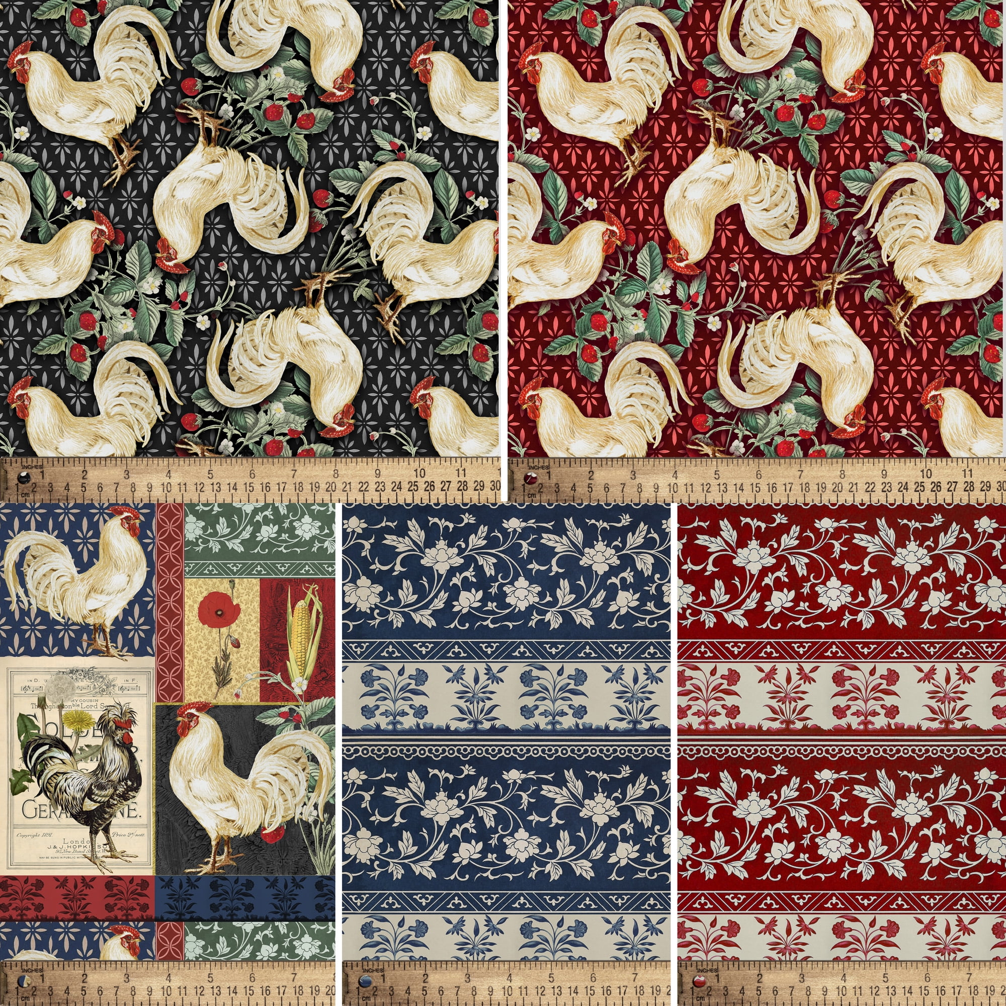David Textiles 18" x 21" 100% Cotton Counrty Lane, Multi-color, for Quilting & Sewing, 5 Pieces