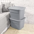 thumbnail image 4 of 18 Gal Storage Tote, Stackable Bin with Lid, Plastic Container to Organize Clothes in Closet, Basement, Gray Base and Lid, 8-Pack, 4 of 6