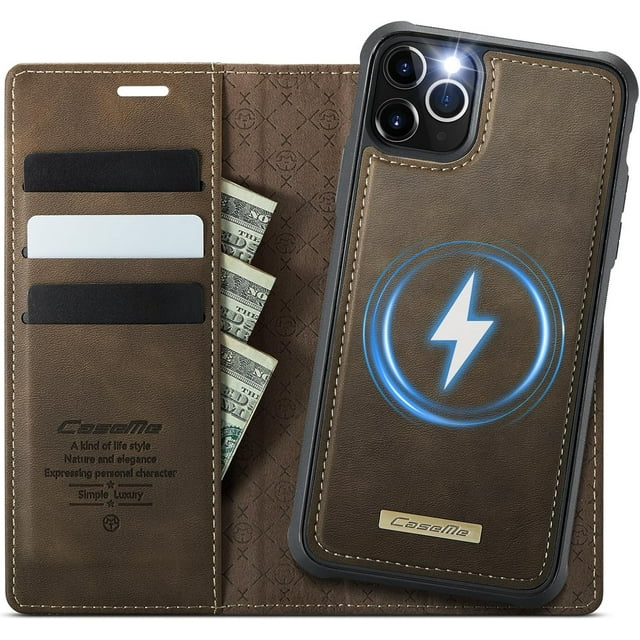 Compatible con iPhone 11 Pro Funda billetera desmontable Compatible con Magsafe, Soporte para Tarjetero con Bloqueo RFID y Tapa de Cuero PU 2 en 1 Funda Magnética a Prueba de Golpes