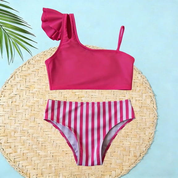 Girls Two Piece Solid Color Swimsuit For Kids Comfortable Rash Guard Swim Shirt And Shorts UPF 50 Sun