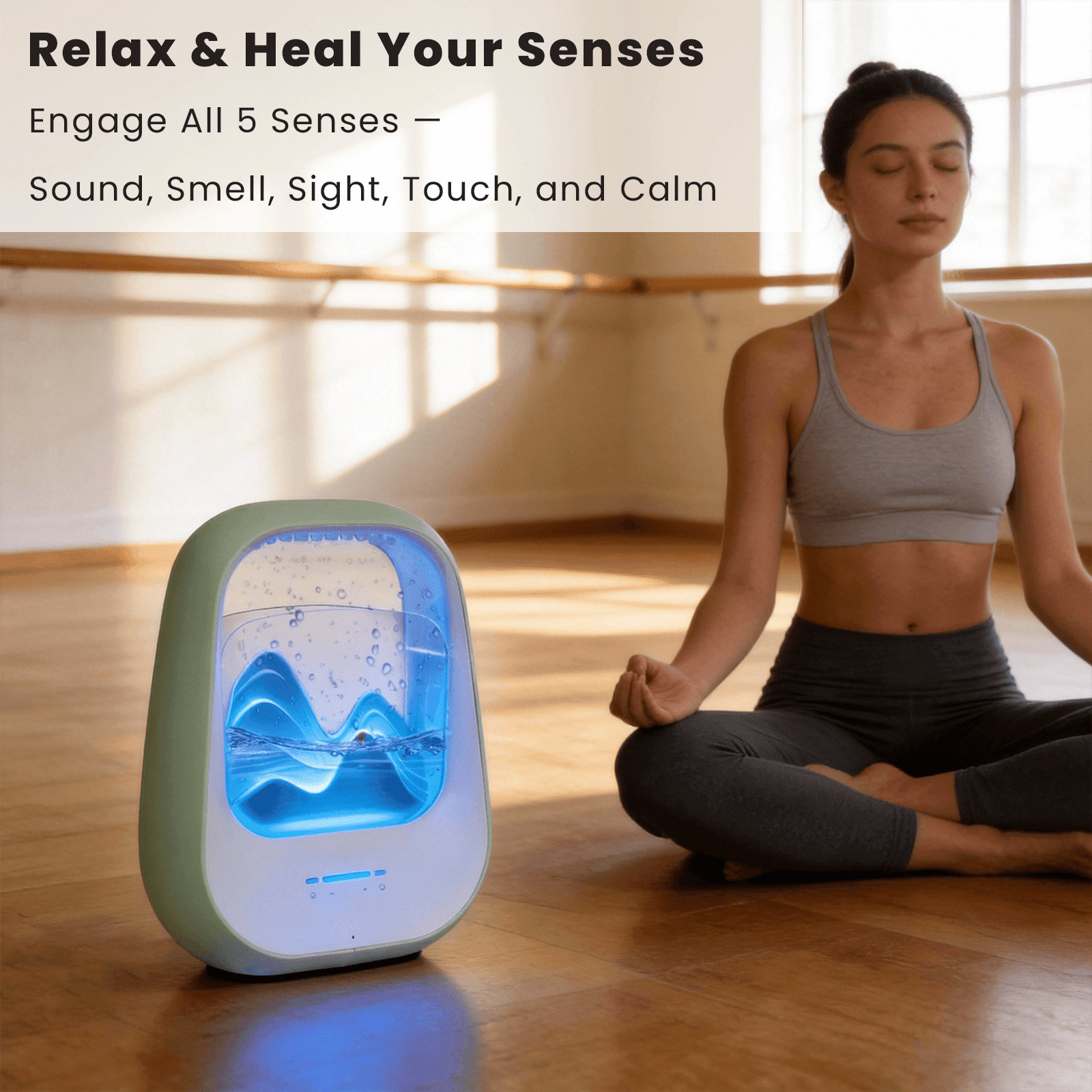 Rain Drop White Noise Machine with Humidifier, Bluetooth Speaker & Aroma Diffuser, 7-Color Mood Light and Nature Sounds for Bedroom, Office & Meditation, Mint Green