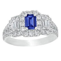 Harry Chad Enterprises 66985 4 CT Blue Sapphire Radiant Cut Emerald & Round Diamonds Halo Ring, Size 6.5