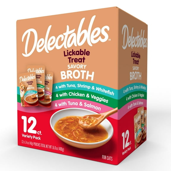 Hartz Delectables Savory Broths Lickable Wet Cat Treats Variety Pack, 12 Count
