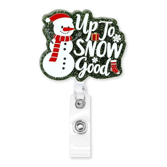 Christmas Badge Reel ID Nurse Name Badge Holder Acrylic Retractable Cute Alligator Clip Glitter Xmas Ornaments-Style 1