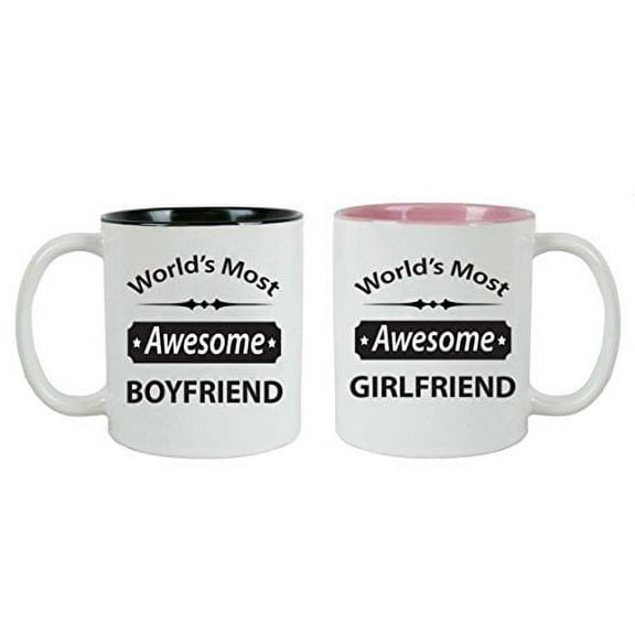 CustomGiftsNow World's Most Awesome Boyfriend/Girlfriend Ceramic Coffee Mugs Bundle - Great for for Dad, Mom