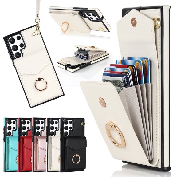 Case Compatible with Samsung A53 5G, Premium Synthetic Leather Magnetic Buckle Wallet Card Slot with Ring Holder Stand Wrist Strap Back Phone Cover For Samsung Galaxy A53 5G , White