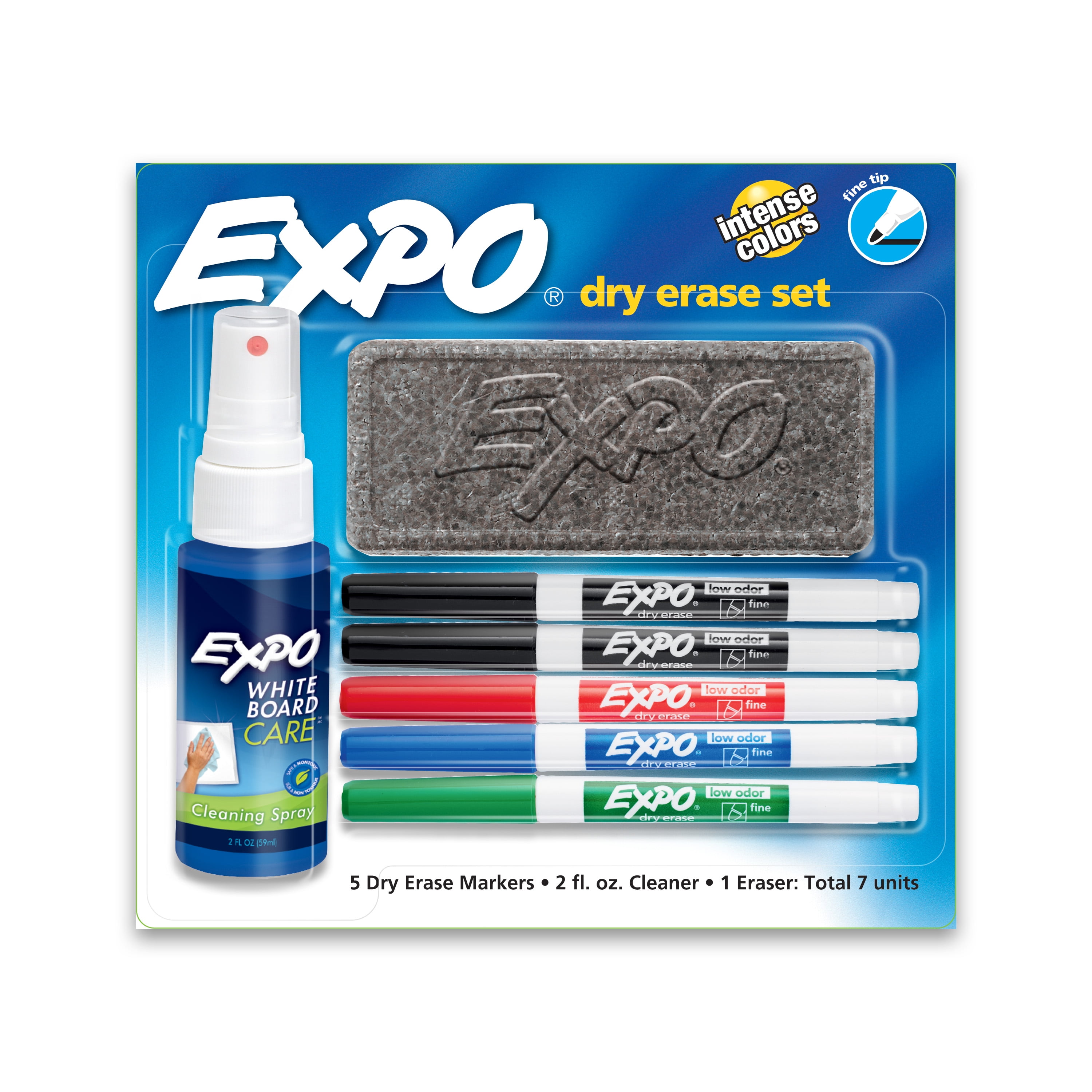Expo Dry Erase Marker Starter Set, Fine Tip, Assorted Colors, 7Piece