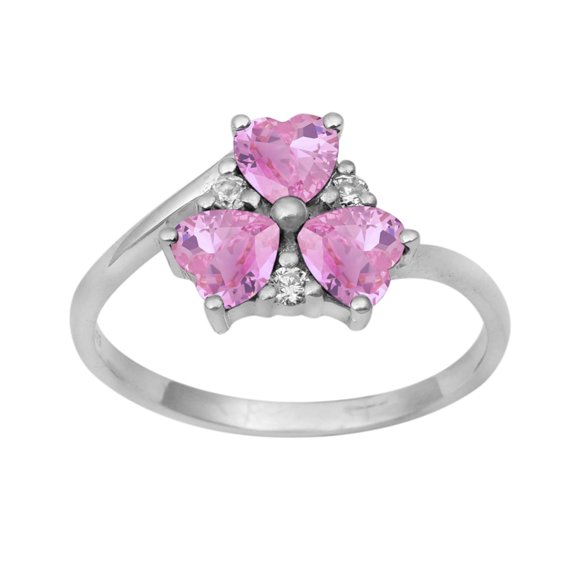 Mooneye Three Stone 4 mm Pink CZ 925 Sterling Silver Valentines Day Gifts Women Heart Ring