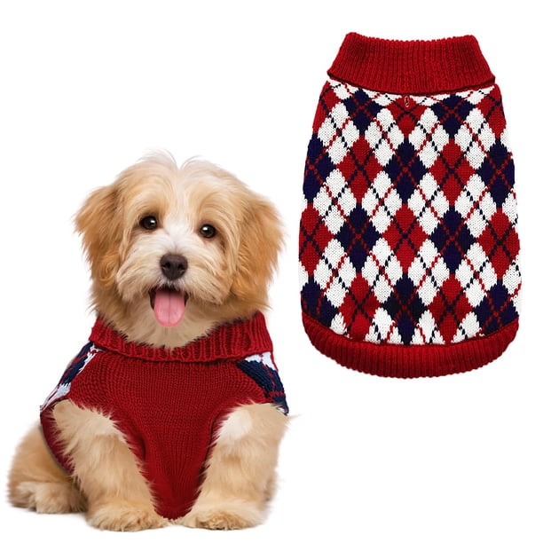 Jersey para perro KAROKU Christmas Argyle de punto de invierno, tamaño mediano