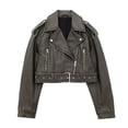 thumbnail image 4 of HH TRAF Chaqueta corta de piel sintética de manga larga con solapa y nueva moda de otoño para mujer, chaqueta de cuero informal elegante de estilo urbano para mujer, 4 of 4