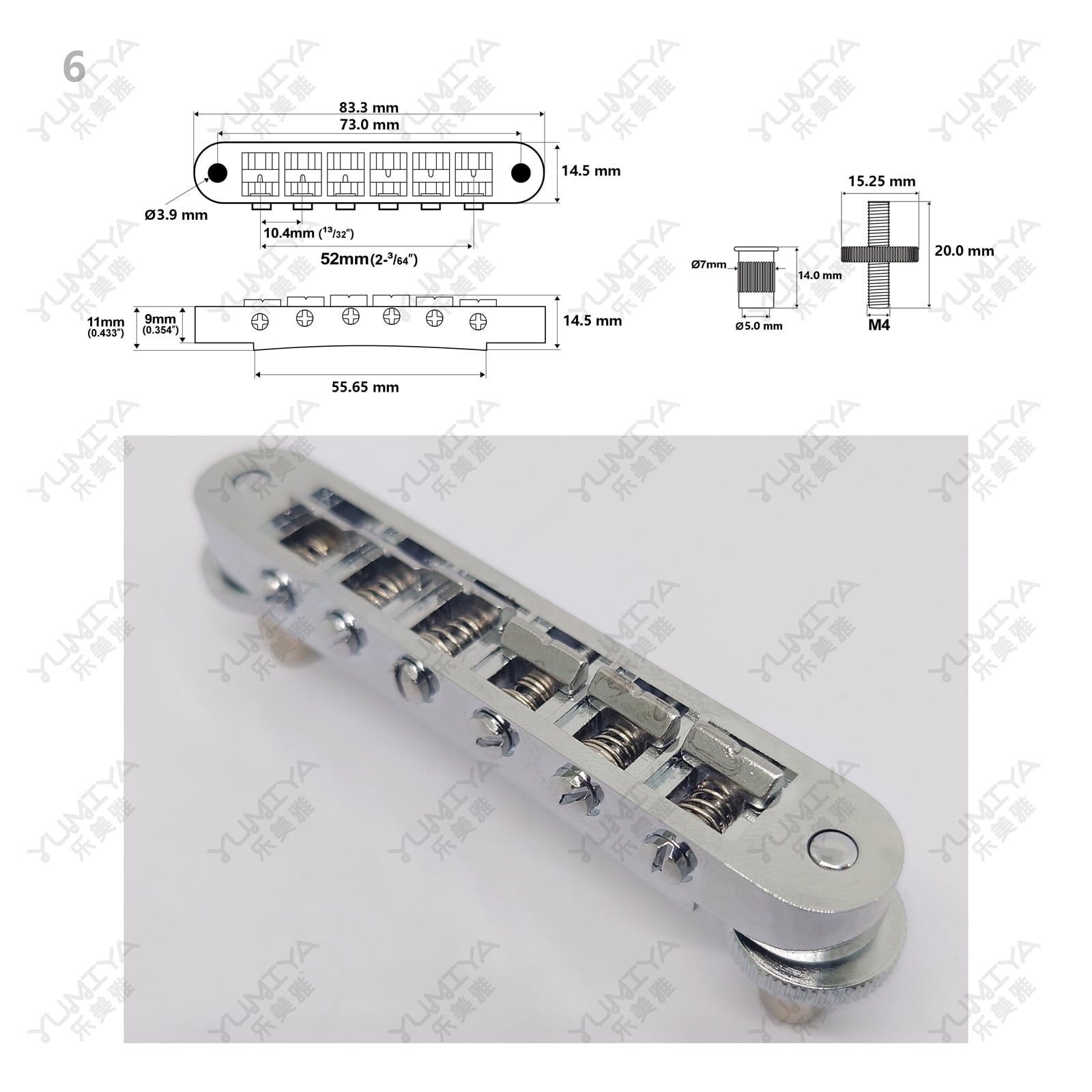 Chrome Tune-O-Matic Vintage Design ABR-1 JB Guitar Bridge for LP, SG, Fly V Electric Guitars Replacement Parts