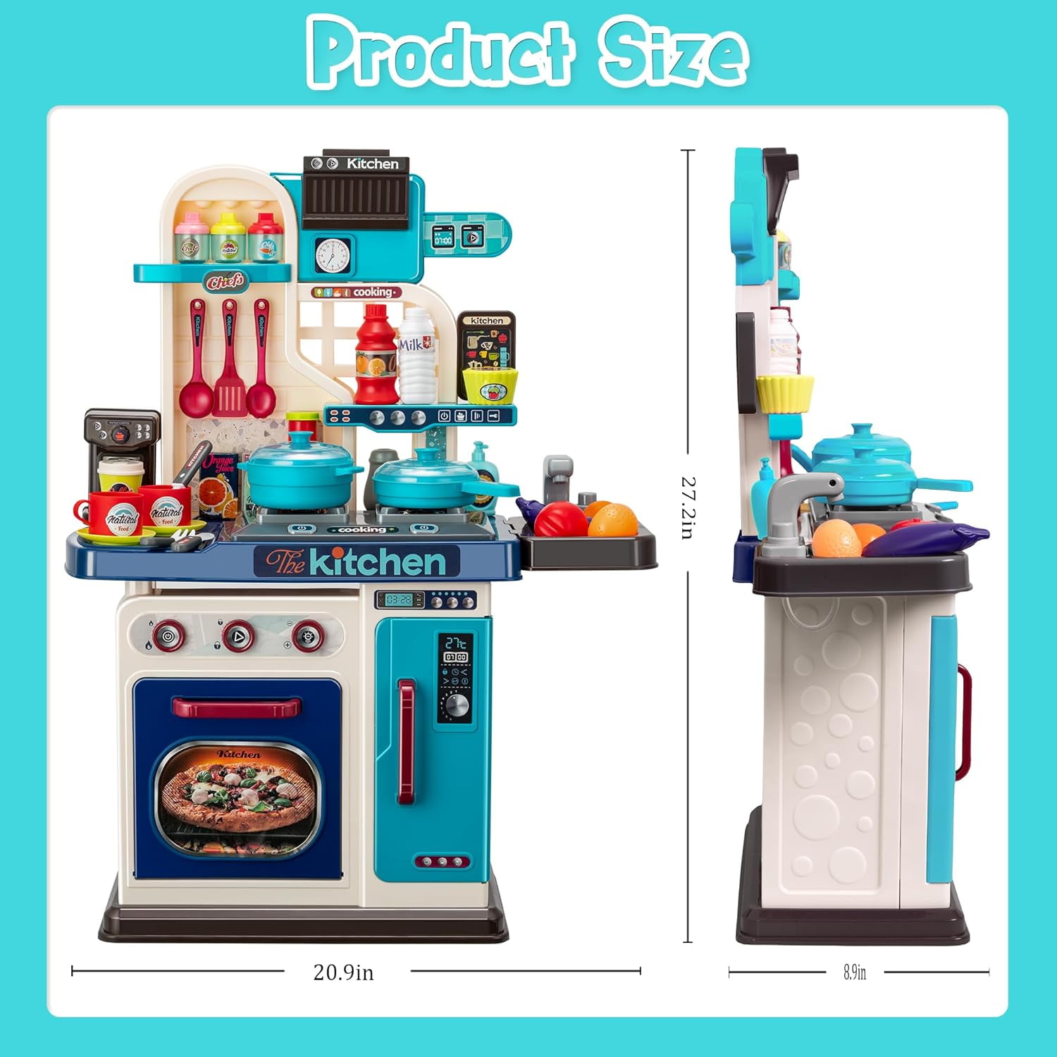 RUVINCE 53pcs Kids Kitchen Playset Chef's Cooking Stove Play Sink Oven Kitchen Toys with Realistic Lights&Sounds Pretend Play Toys for Toddlers