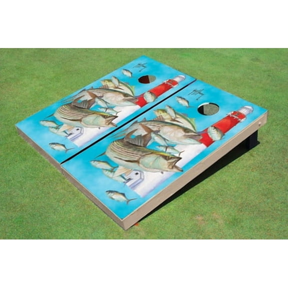 Custom Guy Harvey Bass Lighthouse Cornhole Boards