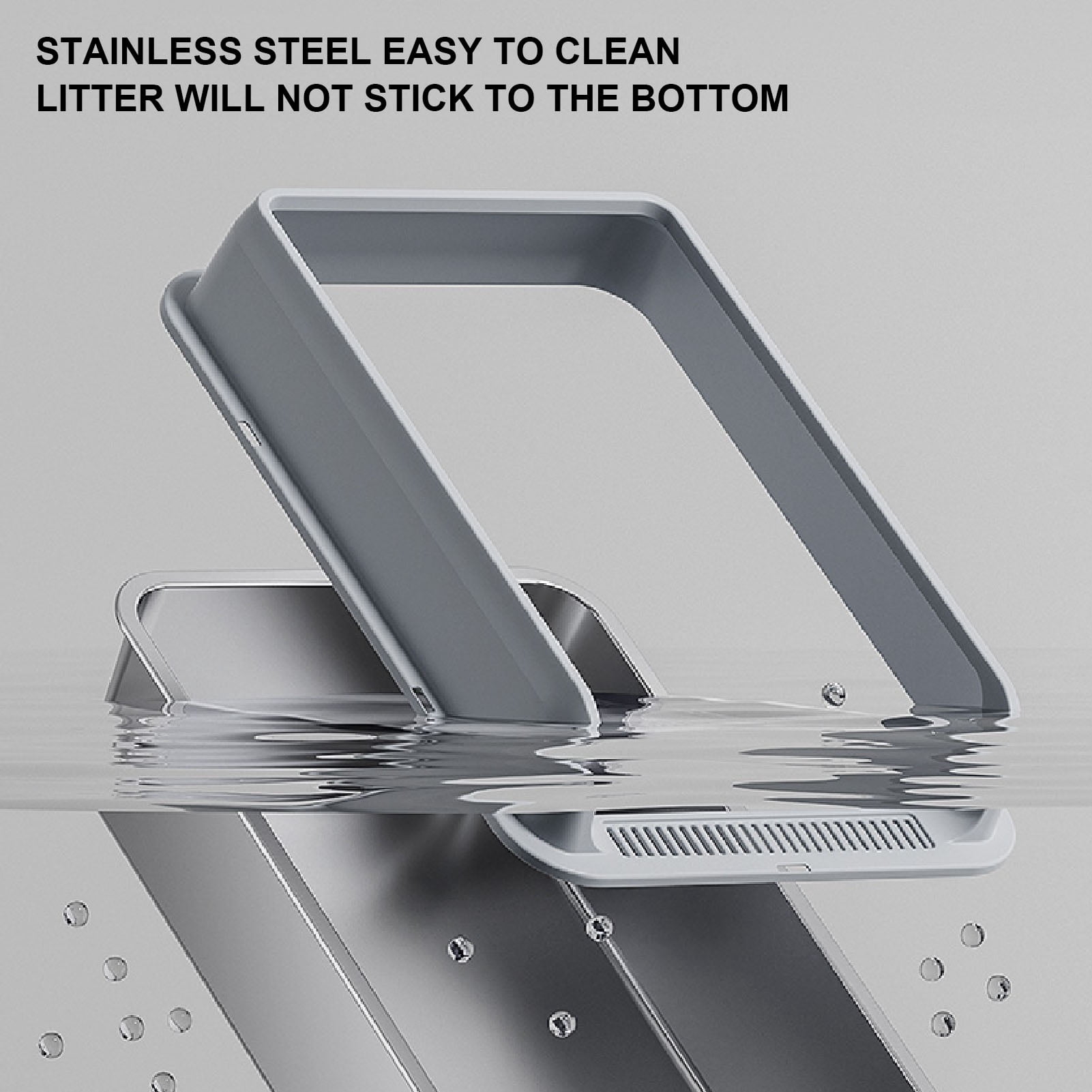 BOKYAN Stainless Steel Cat Litter Box Anti Splashing High Sided Metal Kitty Tray with Scoop for Indoor Cats Grey Small 19.7 x 13.8 x 7.5 inches / 50 x 35 x 19 cm