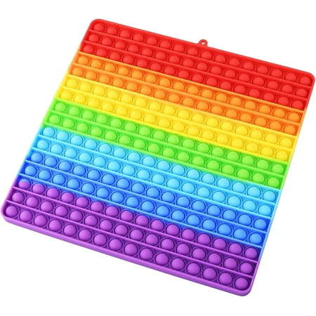 Large Size Pop Sensory Fidget Toys, Push Bubble Fidget Sensory Toys, 12 Inch, 256 Bubbles Jumbo Silicone Pressure Relieving Toys, Rainbow Color