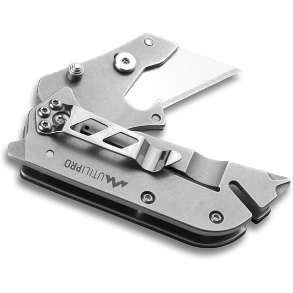 DASAW-UTILIPRO 5 in 1 Utility Knife - Bottle Opener Flathead/Prybar, Phillips Screw Driver, Line Cutter & Pocket Clip. Uses Standard Utility Razor Blades (Orange)