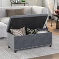thumbnail image 4 of BELLEZE 35 Inch Storage Ottoman, Button-Tufted Ottoman Linen Storage Bench with Safety Close Hinge, Ottoman with Storage for Living Room, Entryway, Hallway, Foot Rest, Support 300lbs - Grey, 4 of 7