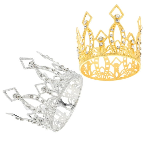 FRCOLOR 2pcs Mini Baroque Crown Cake Decorations Alloy Rhinestone Tiara Toppers Cake Topper Baby Shower Prince Cake Decoration Crown Toppers