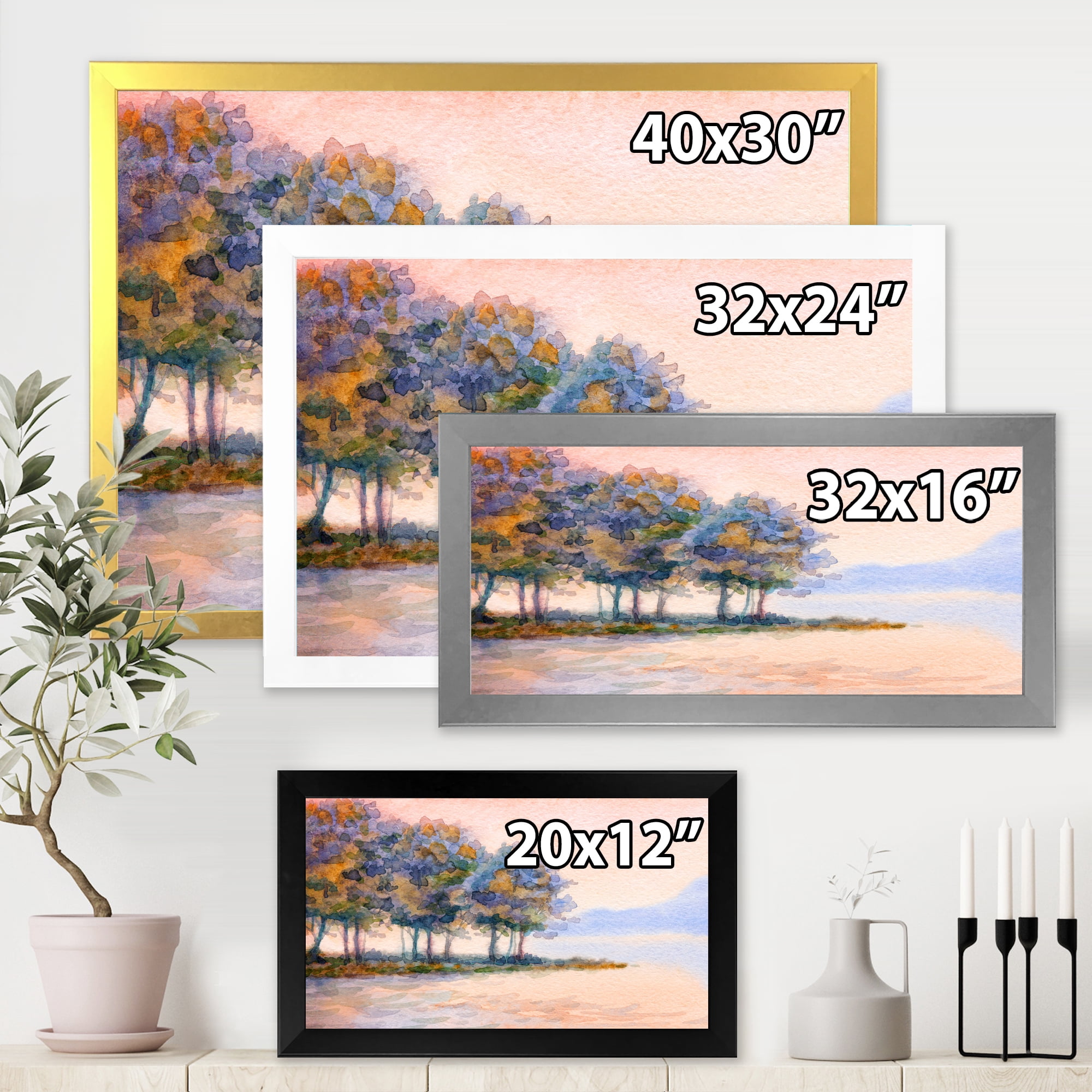 Designart 'The Rural Lake In Sunset Evening II' Traditional Framed Art Print
