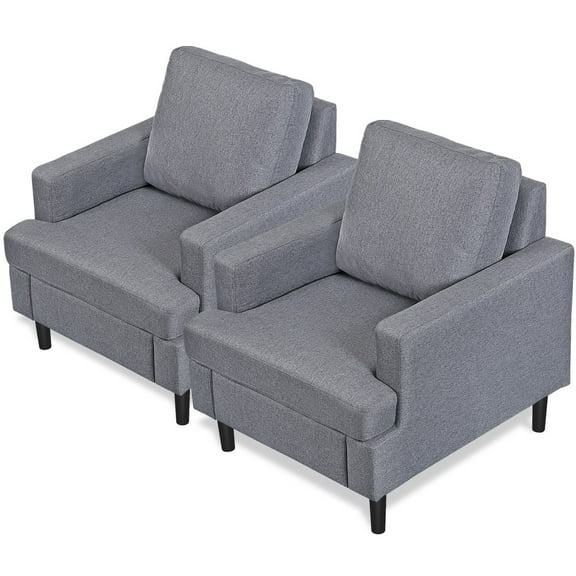SONGMY 2-Pack Mid Century Linen Fabric Living Room Chairs, Arm Chairs for Reading Bedroom, Gray Accent Chairs with Wooden Legs
