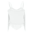 thumbnail image 4 of FRSASU Women's Sleeveless Fringe Camisole Tops Round Neck Spaghetti Strap Summer Cami Shirts White, 4 of 9