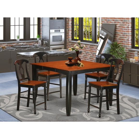 Counter Height Dining Set - Pub Table & 4 Chairs - Asian Hardwood - Modern Dinette Set