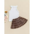 thumbnail image 3 of StylesILove Toddler Little Girls Solid Ribbed Tank Top & Plaid Mini Pleated Skirt 2pcs Set Summer Casual Princess Dress Outfit (Brown, 5-6 Years), 3 of 7