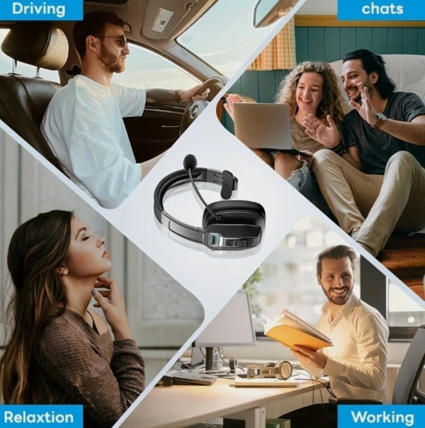 AI Noise Cancelling Trucker Headset Wireless Bluetooth 5.2 with Microphone, 60H Battery, Dual Device Connection for Phone, PC, Laptop, Call Center