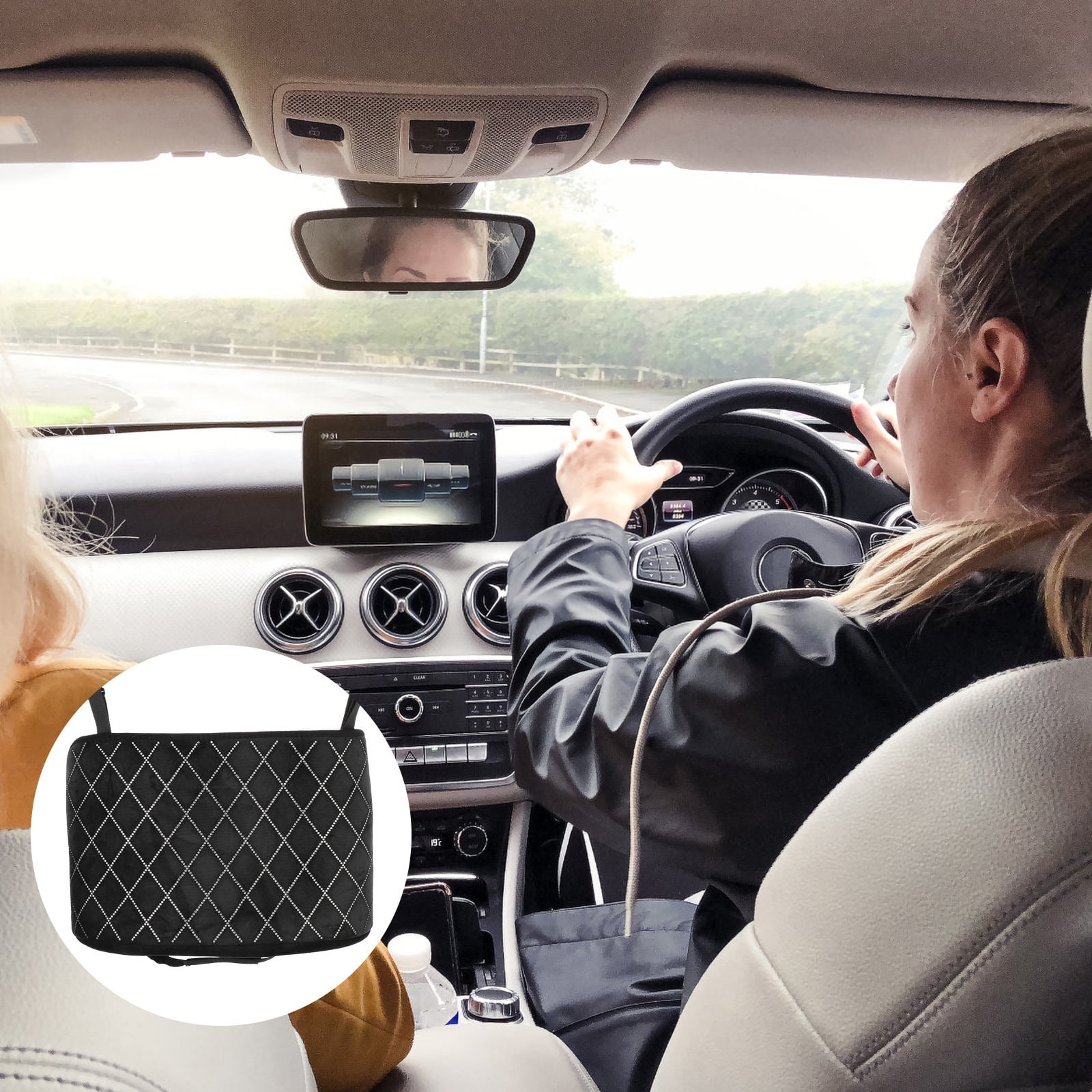 HAMPPLIES Black Car Back Seat Organizer with Storage Pouch, Easy Installation, Travel and Vehicle Accessory for Drivers