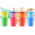 thumbnail image 1 of Tasses Changeant de Couleur 24 oz - 4 Tasses Réutilisables, Couvercles et Pailles, Ensemble de 4, 1 of 6