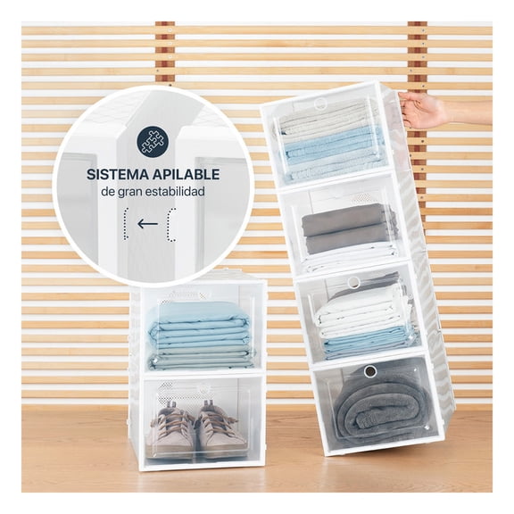Zapatera Organizador, Set 6 Cajas Apilables Multiusos. Esquimal (Blanco, Grande)