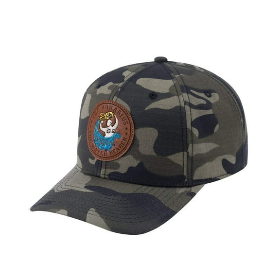 Unisex V2 Embroidered And Laser-Engraved Aquarius Zodiac (January 20, February 18), 6-Panel Baseball Cap, Green Camo/Green Camo, Adjustable Fit