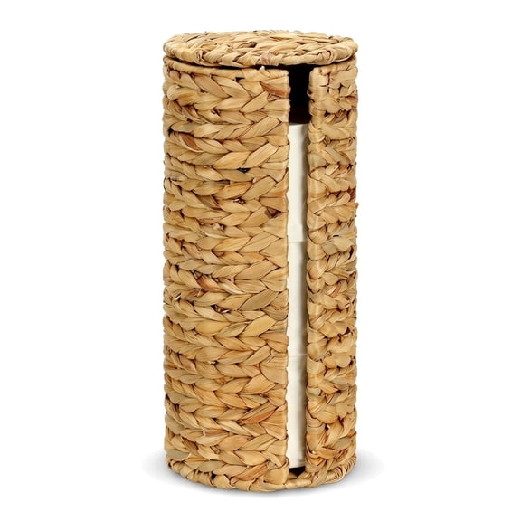 Natural Round Freestanding Toilet Paper Holder with Storage, Waterproof Bathroom Tissue Organizer