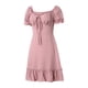 thumbnail image 3 of VISgogo Vestido de verano para mujer, vestido corto de corte bajo liso con lunares jacquard de manga corta, trajes de dobladillo con volantes de cintura alta para mujer VISgogo  moda, 3 of 9
