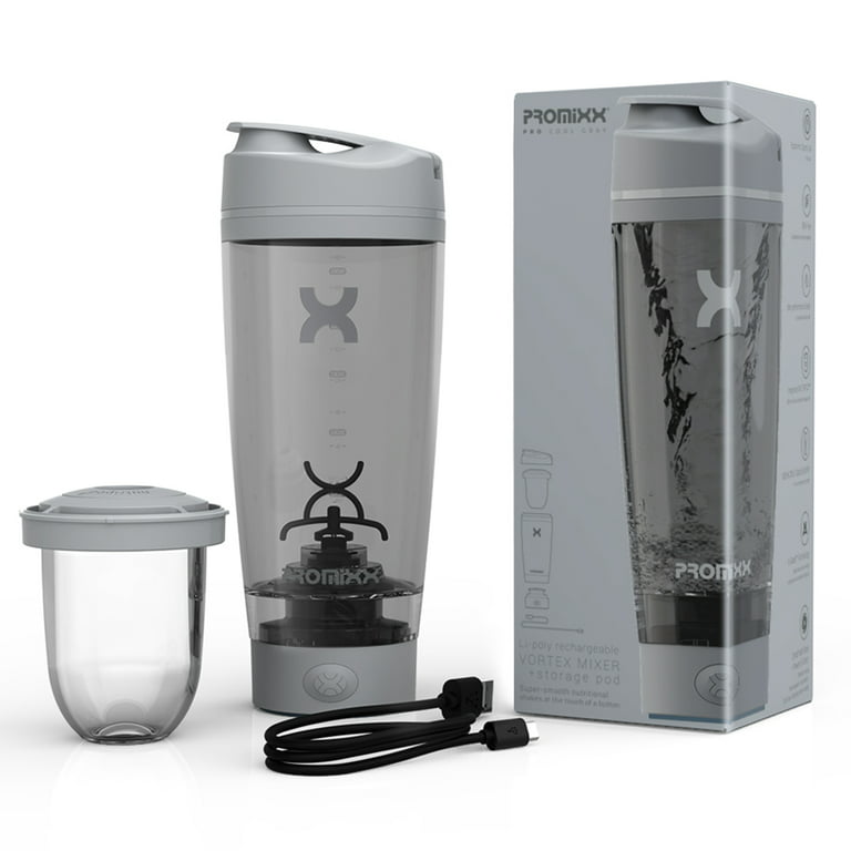 Promixx Original Shaker Bottle - Battery-Powered for Smooth Protein Shakes - BPA Free, 20oz Cup White/Gray