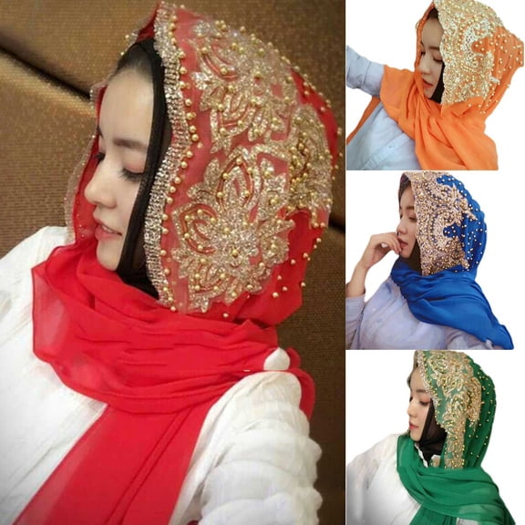 SPRING PARK Fashion Women Amira Scarf Hijab Head Wrap Hat Shawl Islam Muslim Beads Headscarf