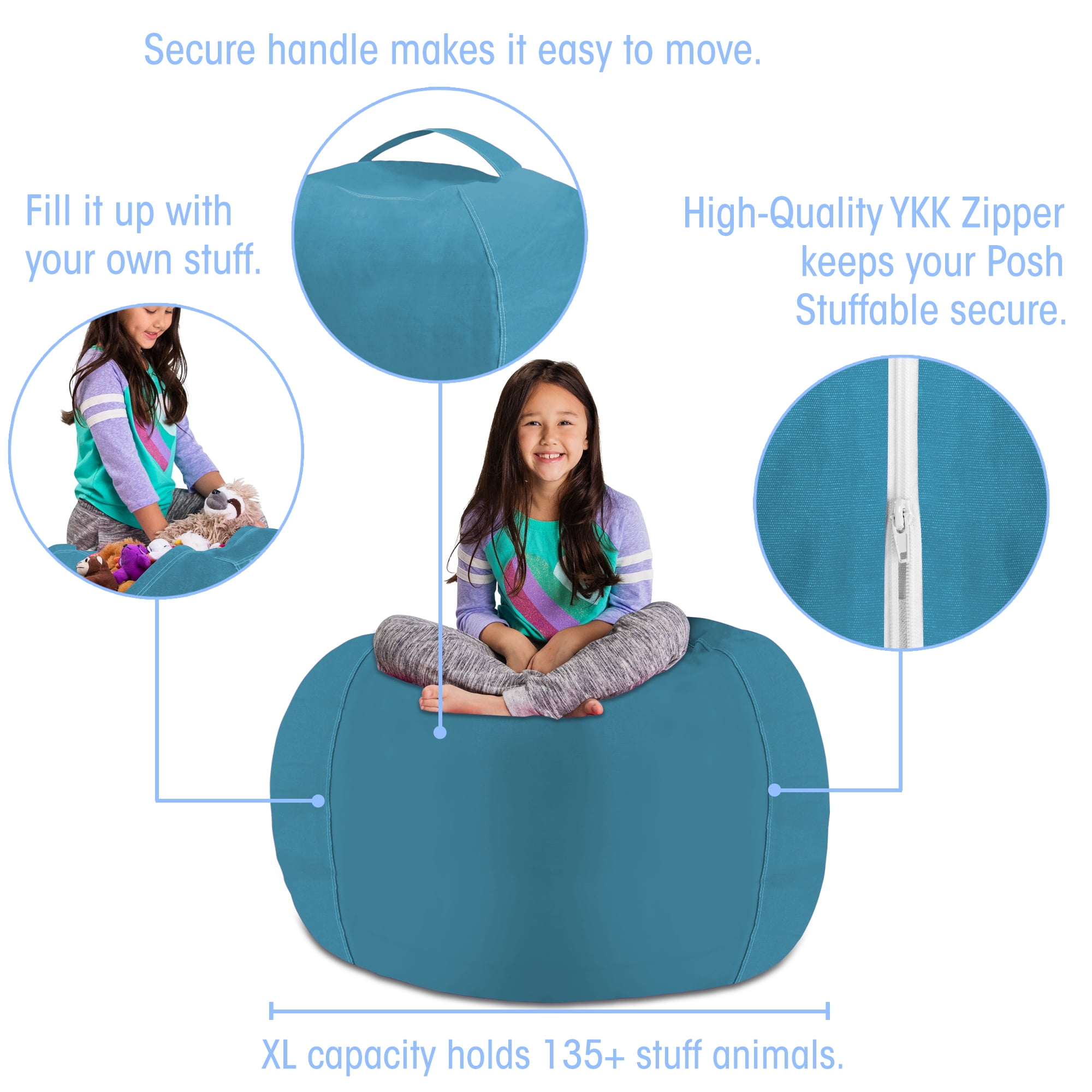 Posh Creations Bean Bag Stuffable Cover - Toy Organizer, Soft Cover, Kids, 4 ft , Heather Teal