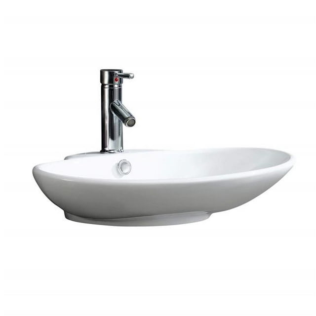 Fine Fixtures MV2519W Évier de Navire de Forme Ovale en Porcelaine Vitreuse avec Trop-Plein