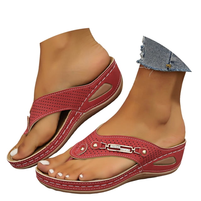 Womens Wedge Orthopedic Flip Flops Slides Sandals for Plantar Fasciitis Comfortable Walking Dress Slip on