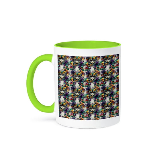 3drose, Beautiful Pattern of Mardi Gras Masks and Floral Elements Cool Gift, 15oz Two-tone Green Mug