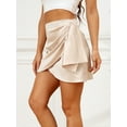 thumbnail image 4 of Wenseny Women’s Satin Side Pleated Wrap Skirts Asymmetrical Ruched A-Line Skirt Beige S, 4 of 7
