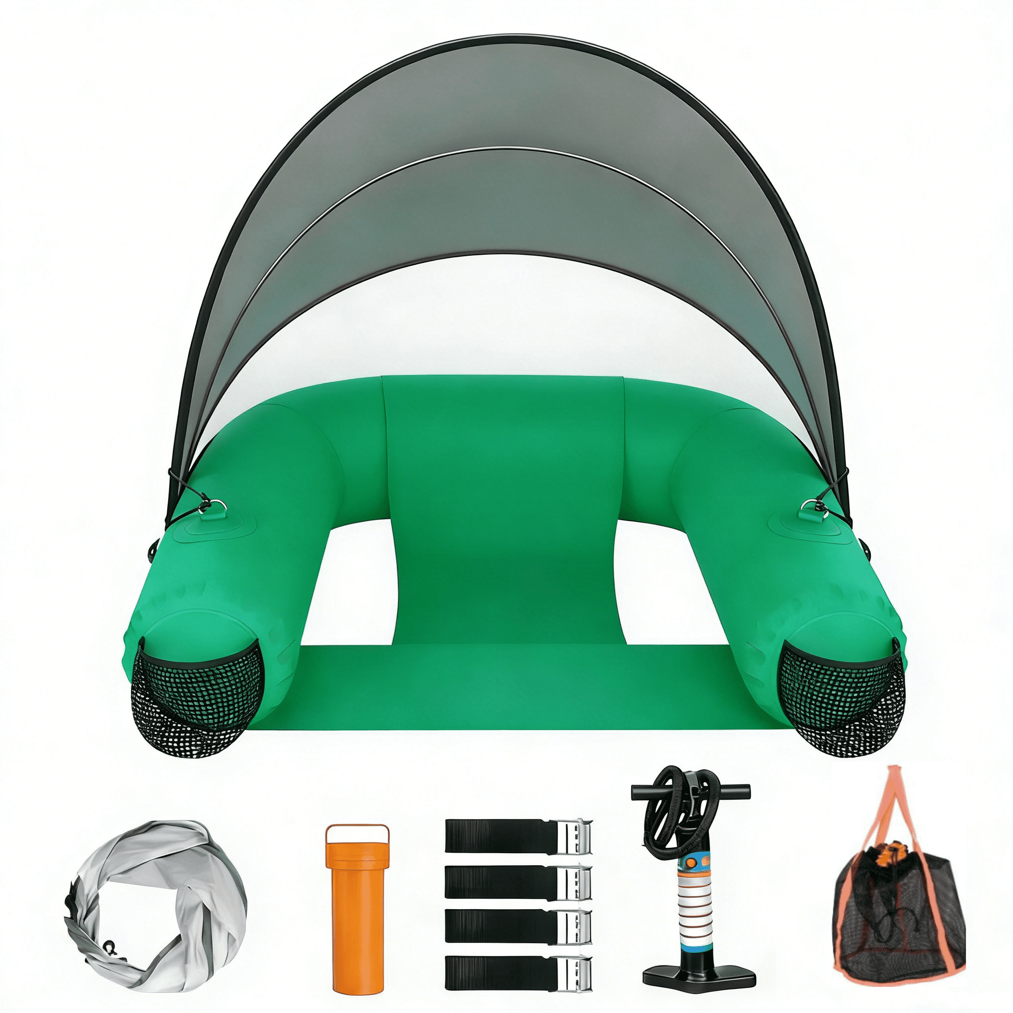 Pipopa Adult Inflatable Pool Floats&nbsp;with UPF50+ & Rain Canopy,2 Large Drink Holders,Inflatable Lounger Float for Swimming Pool,Beach,Party,Green