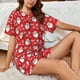 thumbnail image 4 of Fotbe Merry Christmas Santa Claus A Conjunto de Pijama Estampado para Mujer, 2 Piezas, Ropa de Dormir con Camiseta de Manga Corta y Shorts Suaves-XX-Large, 4 of 6